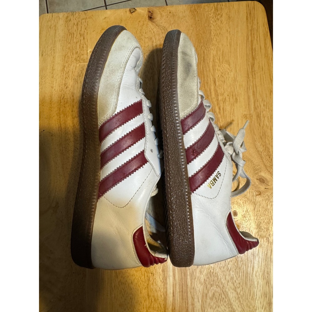 Adidas Samba Vintage Sneakers White Burgundy Red Gum Sole Leather Shoes - Picture 3 of 7